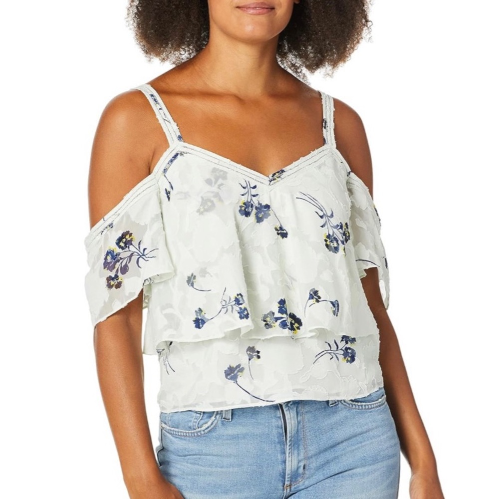 Lucky Brand Floral Cold Shoulder Top in Green Size 1X
